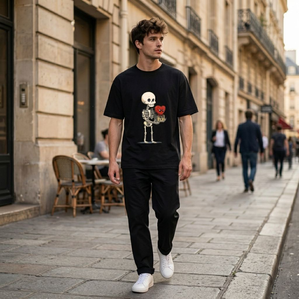 Boxed Love Tee | Skeleton Heart Graphic T-Shirt | Oversized Black Streetwear