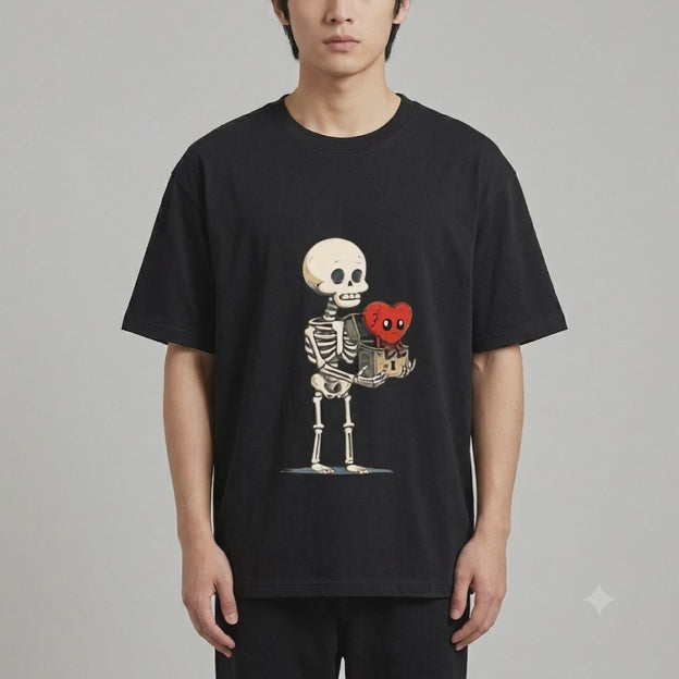 Boxed Love Tee | Skeleton Heart Graphic T-Shirt | Oversized Black Streetwear